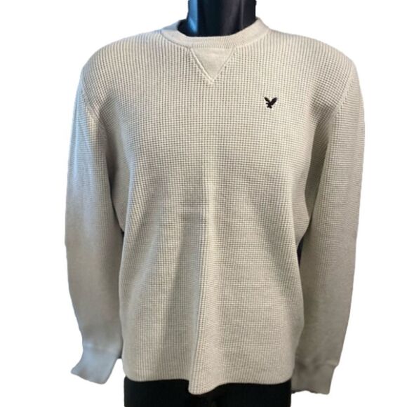 AMERICAN Eagle Outfitters Men’s Cable Knit Long Sleeved White Sweater (L) - Picture 1 of 9